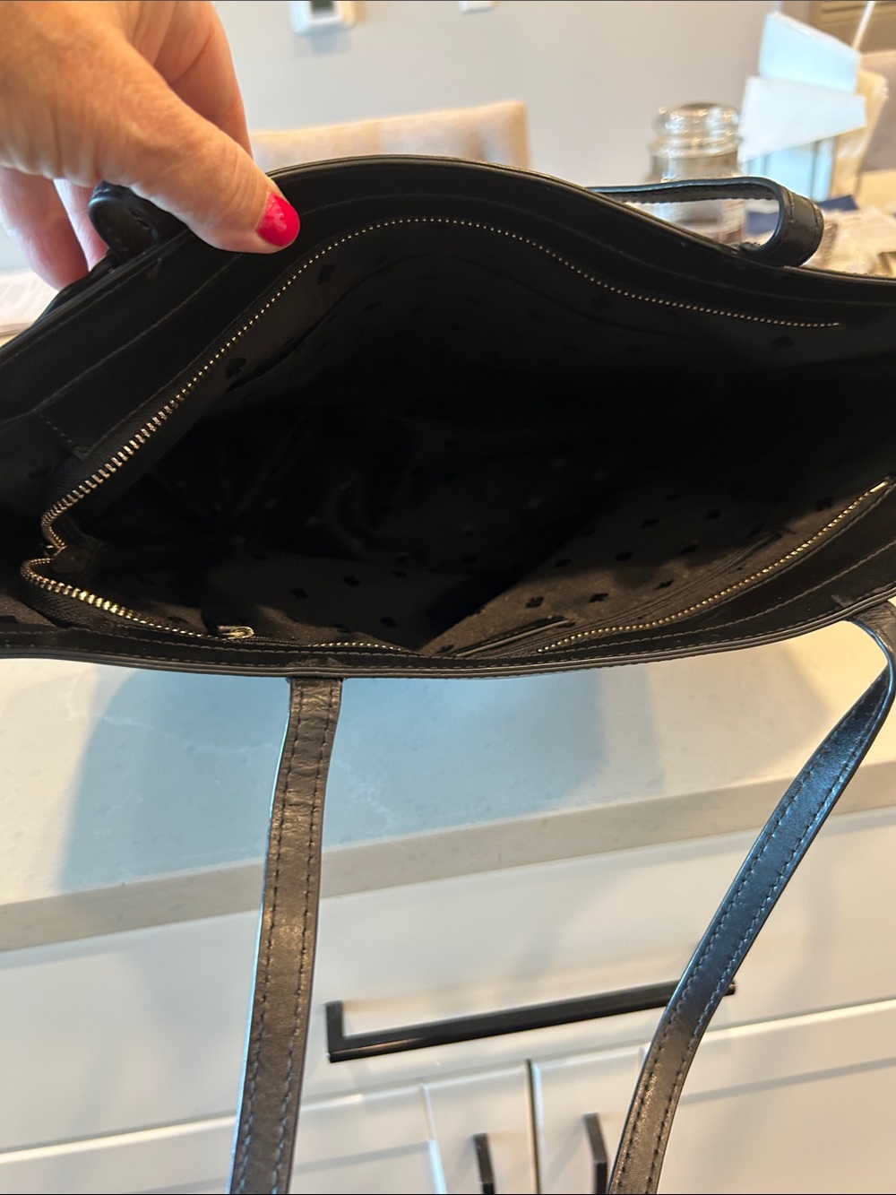 kate spade Black Leather Tote with Gold Logo - Picture 3 of 4